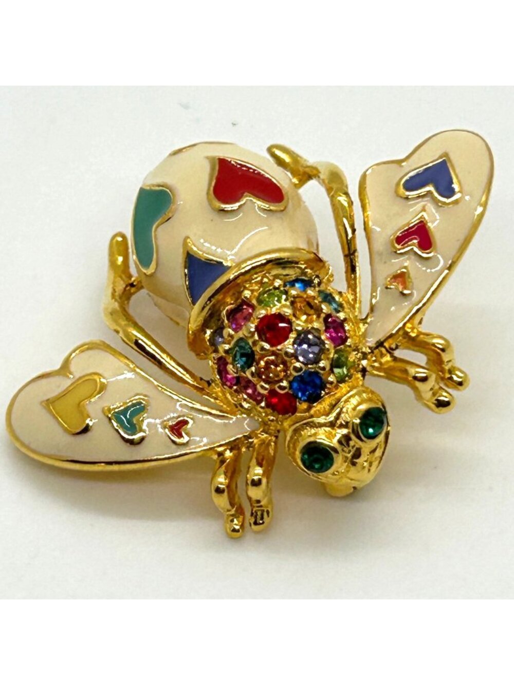 Joan Rivers Bee Brooch Lots of Love Enamel Hearts Multi-Color Rhinestone Insect